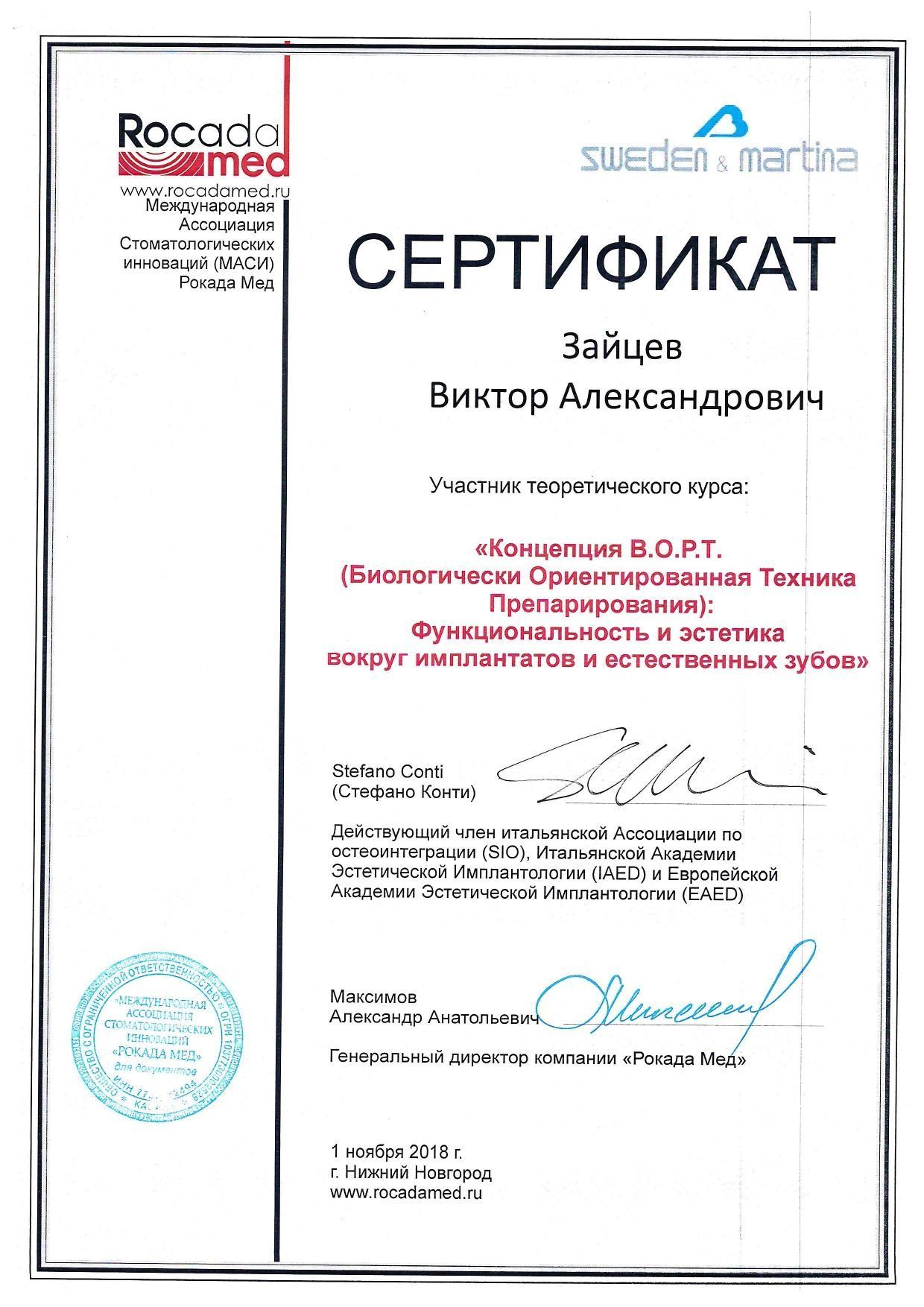 Сертификацы и лицензии Зайцев Виктор Александрович